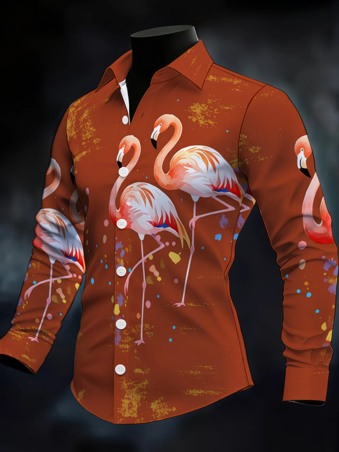 New men's fashionable luxury long sleeved shirt with high-definition 3D animal print shirt and tree pattern top