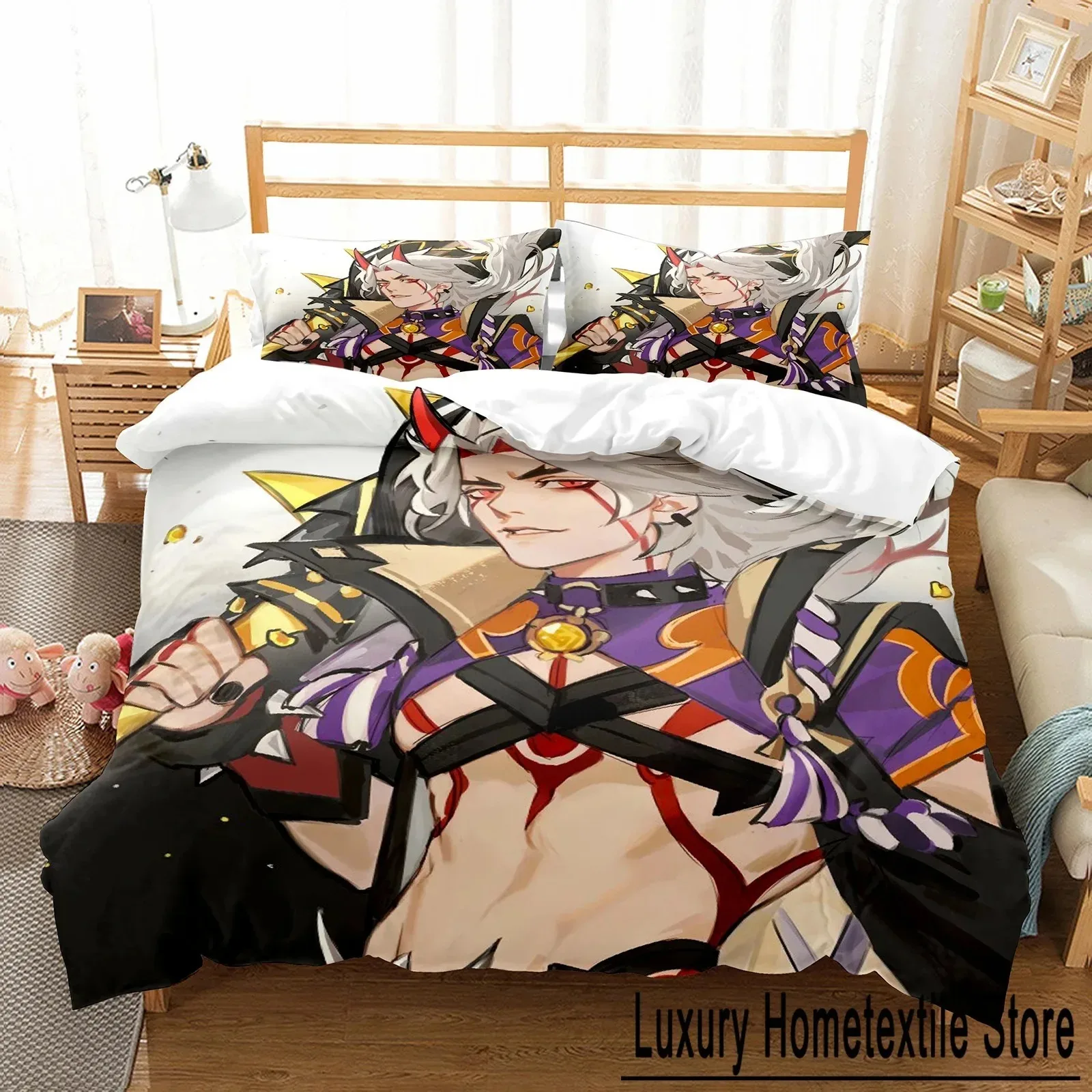 3D Print Arataki Ltto Bedding Set Single Twin Full Queen King Size Genshin Impact Bed Set Adult Kid Bedroom Duvet cover Sets