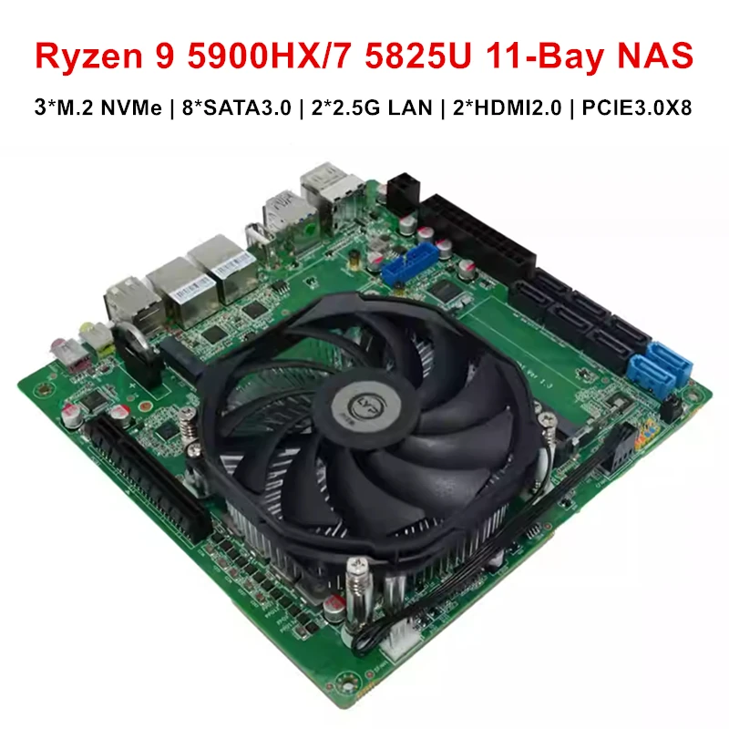 Topton 11-Bay ITX NAS Motherboard AMD Ryzen 9 5900H HX 7 5825U 5600U 3*NVMe 8*SATA 2*2.5G LAN 2*DDR4 Firewall Gaming Mainboard