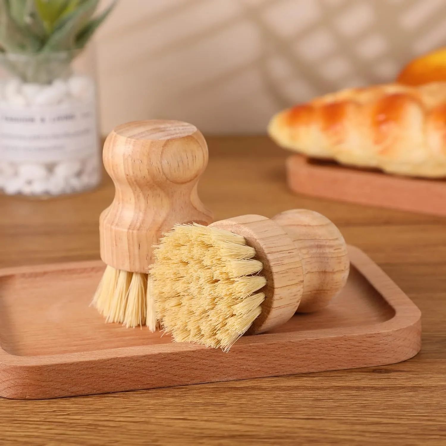 3/5/7pcsBamboo Dish Scrub Brushes, Kitchen Wooden Cleaning Scrubbers for Washing Cast Iron Pan/Pot, Natural Sisal Bristles