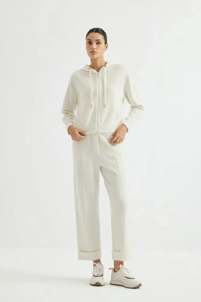 Women'S Casual Wool Hooded Cardigan & Trouser Set – Zip-Up Knitwear (Fall/Winter 2026 Collection)