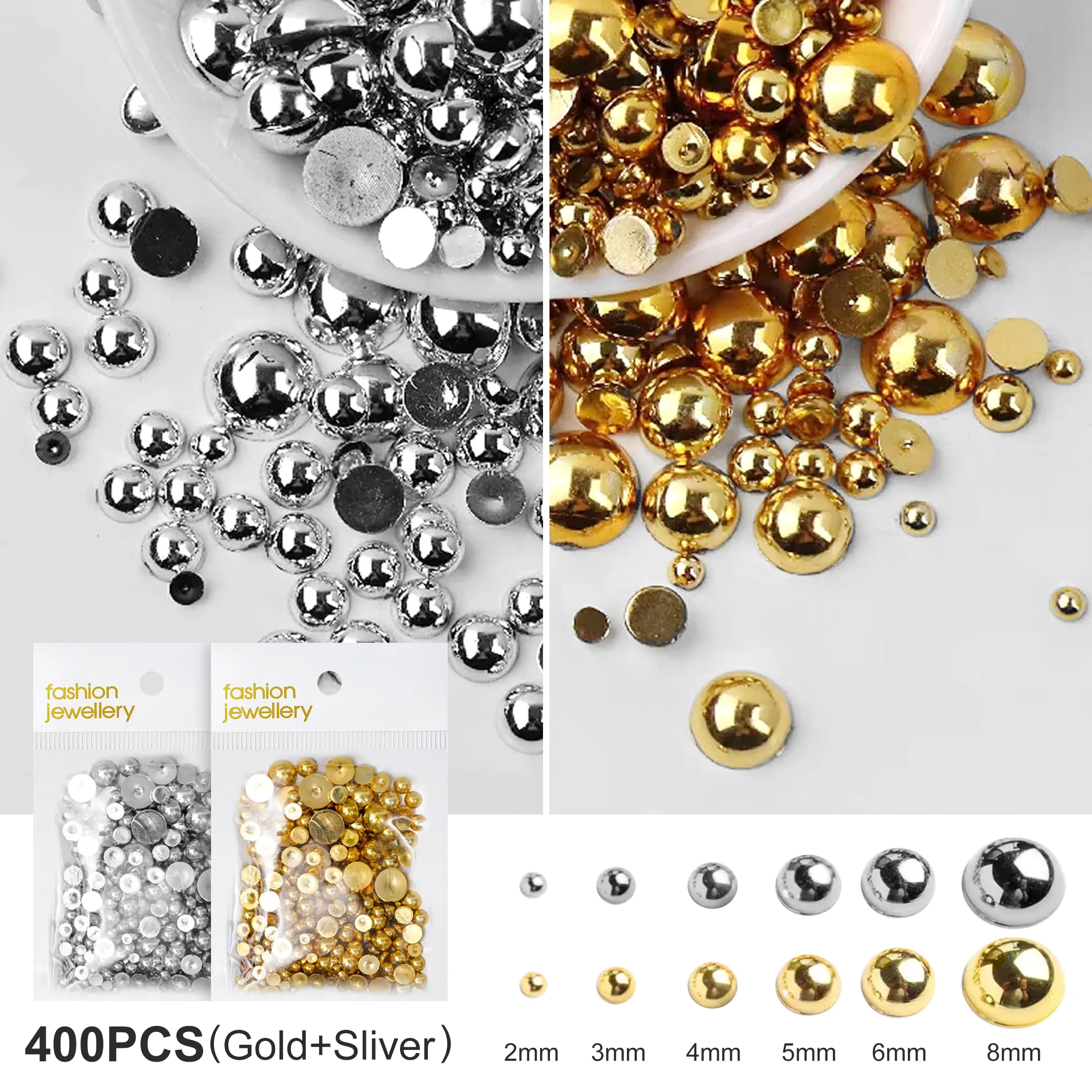 3D Mini Small Caviar Ball Sliver Charm Pearl Manicure Silver Gold Mixed Size Stainless Steel Metal Bead Nail Art Decoration