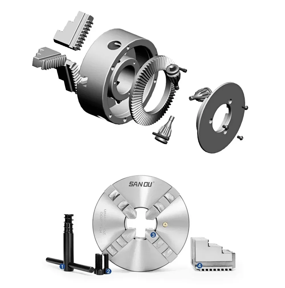 K11 80 K12 80 100 125 160 200 Lathe Chuck 100mm Sanou Four Jaw Self-centering Chuck 4 Scroll Chuck for Drilling Milling Machine