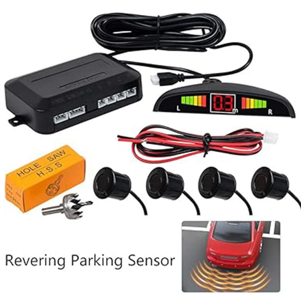

Reversing Parking Radar Sensor Car Vehicle 4 Sensors LED Alarm Buzzer Car Parking Radar Monitor System Backlight Display in 2.0m