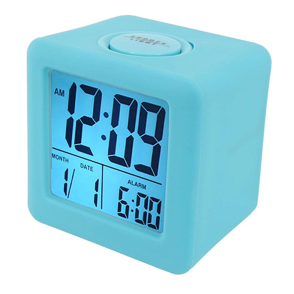 LCD Digital Alarm Clock With Smart Light With Silicone Protective Soft Square 3.15