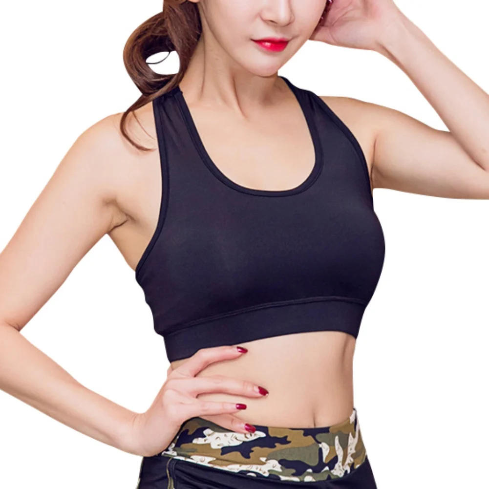 Breathable Mesh Design Solid Color Sports Bra  Casual Bra Racerback Vest Top