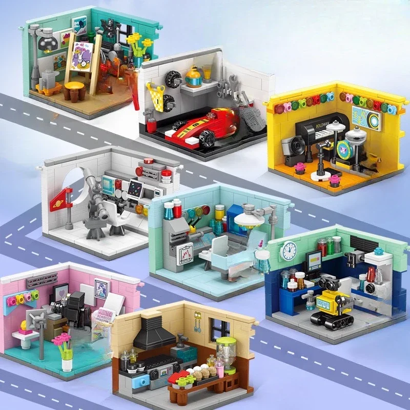 Mini Street View Stadt Architektur Bausteine Snack Store Shop Haus Modell Ziegel Puzzle montiert Schloss Spielzeug für Kinder