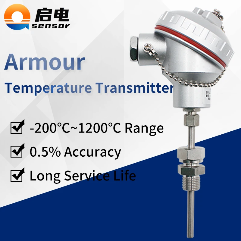 K Type  -50~1300 Degree Temperature Sensor Transmitter 4-20mA 0-10V RS485 G1/2 304 SS PT100 RTD Temperature Sensor Transducer