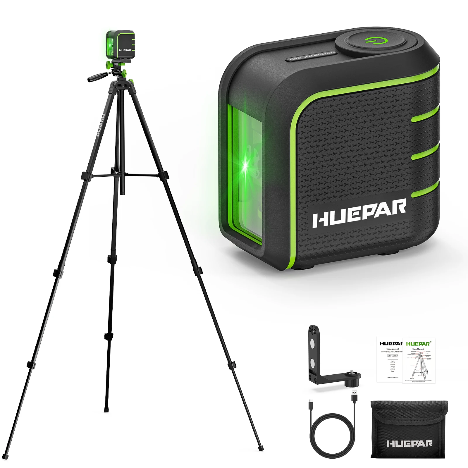 

Huepar U011G green beam 2 lines self-leveling laser level with tripod pulse mode & 2200mAh battery laser tool