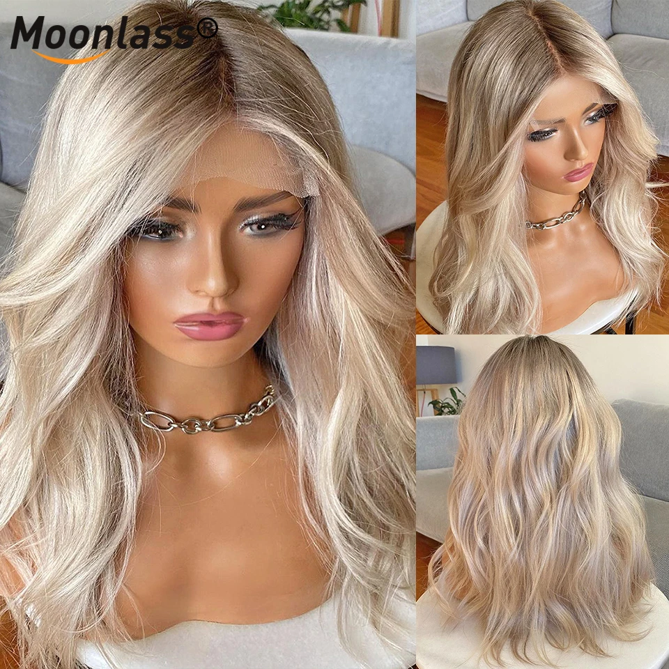 13x6 Ash Blonde Ombre Human Hair Wig 180 Density Body Wave Brazilian Remy Hair Lace Front Wigs Preplucked Transparent Lace Wigs