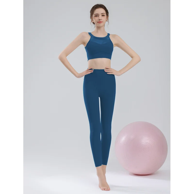 Terno de yoga feminino conjunto de sutiã esportivo anti choque malha costura bela volta treinamento roupa interior leggings de fitness