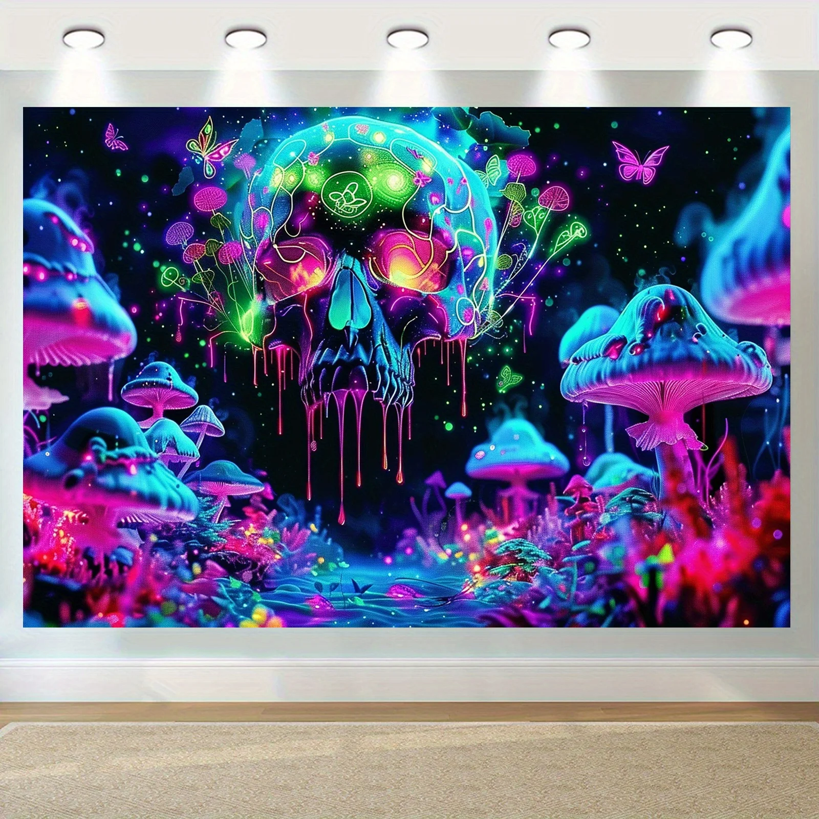 VIKAMA Psychedelic Skull Mushroom Tapestry, Trippy Wall Hanging for Bedroom Living Room Home