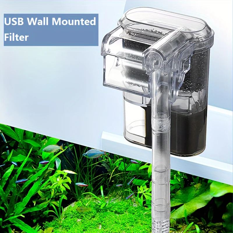 2.5W DC 5V Wall-hanging Filter For Fish Tanks USB plug Mini Aquarium Filter Pump 250H/L Suitable For Fish Tanks Below 30cm
