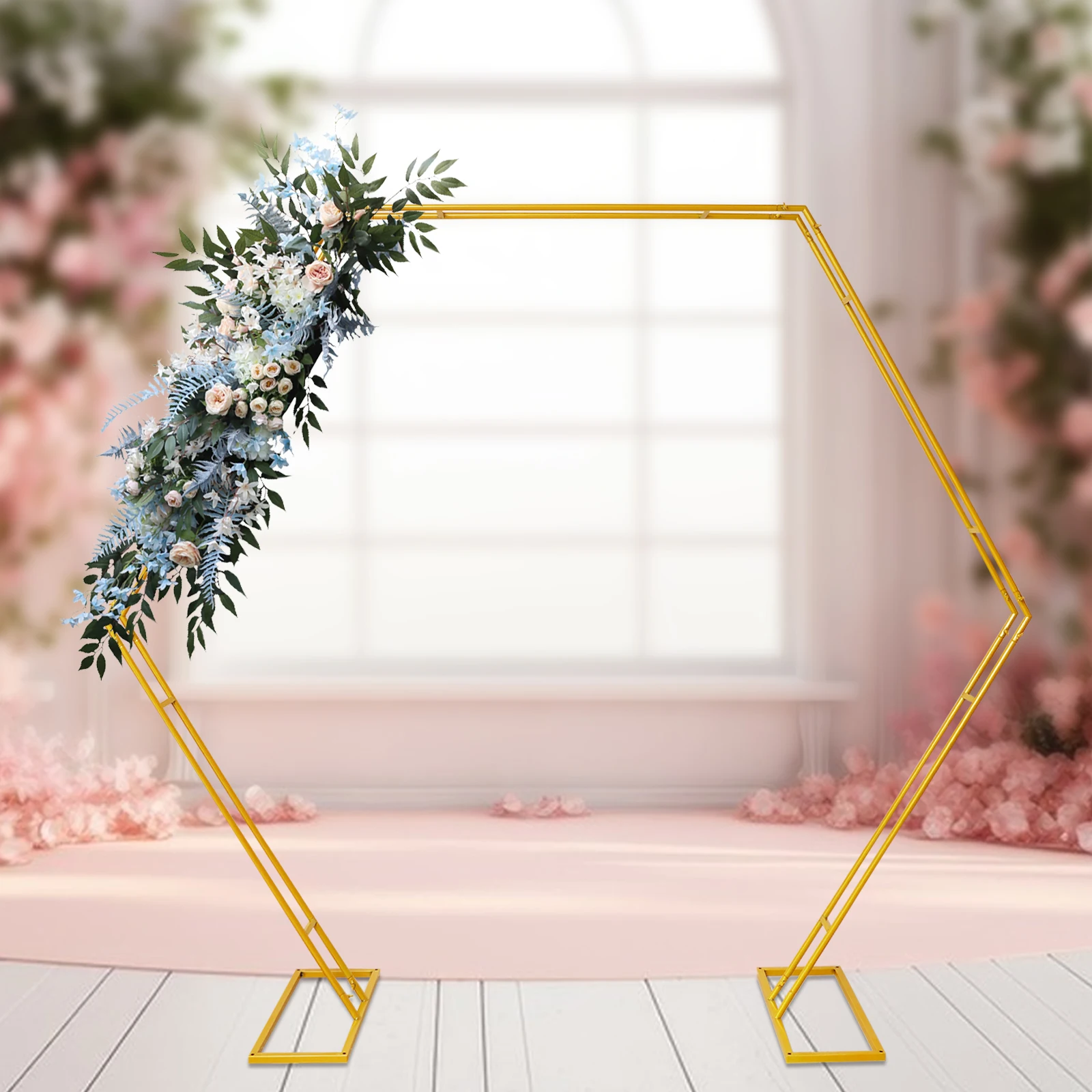 Hexagonal Double Tube Wedding Bracket 2.5X2.2M Backdrop Stand Flower Balloon Arch Frame Decor