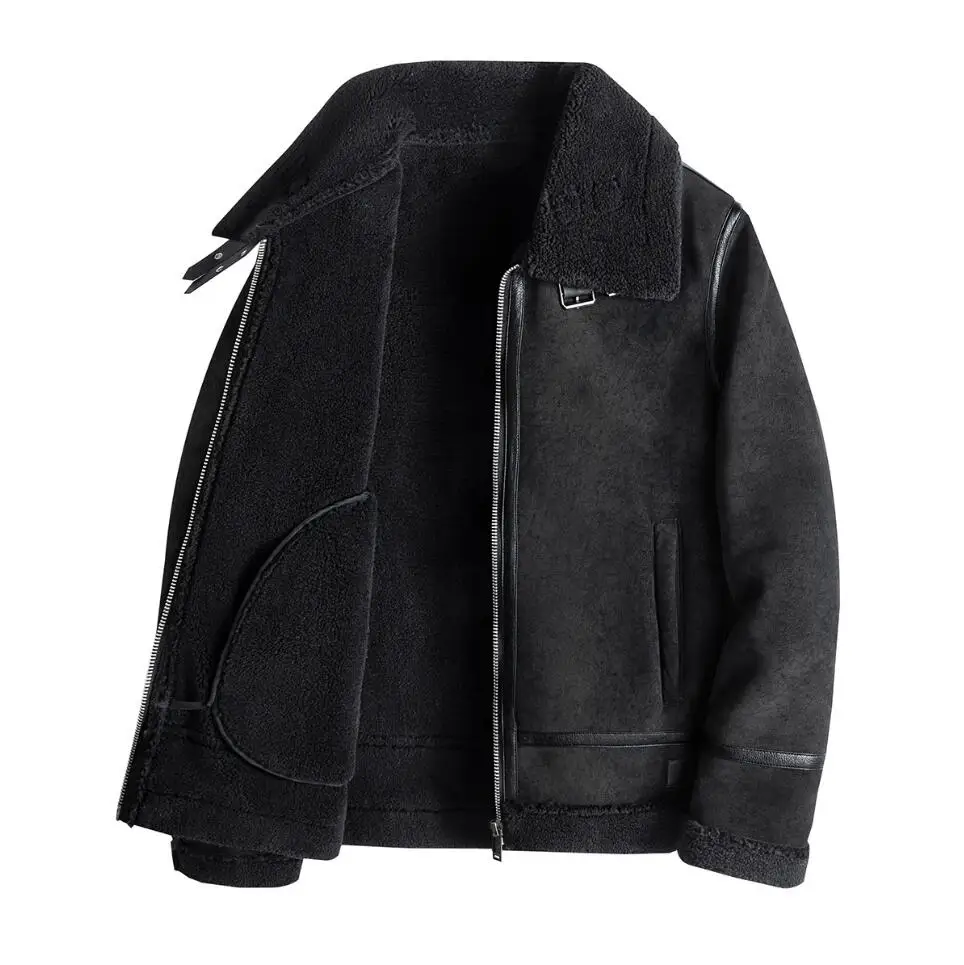

Мужская кожаная куртка, зимняя ветрозащитная теплая одежда с воротником из искусственного меха, модное однотонное тонкое кожаное пальто в корейском стиле, флисовая куртка