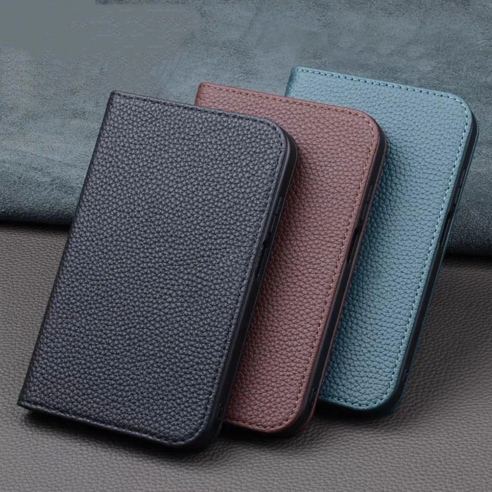 Genuine Cowhide Leather Litchi Pattern Flip Case For Huawei Pura X View Business Cover