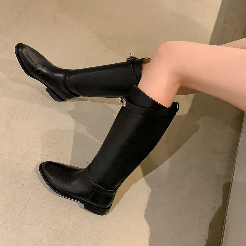 Mid Calf Women\'s High Boots Slip On Trendy Winter Boots With Charms Woman Shoes Spring Autumn Daily Riding Equestrian Boots