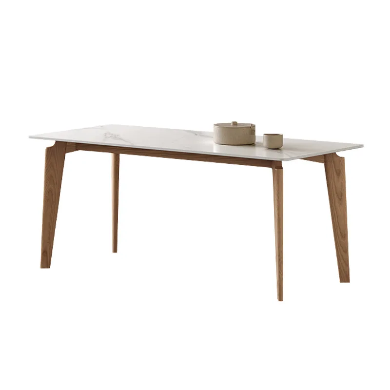 

Cream wind slate dining table and chair combination Jappartment Nordic log color designer solid wood dining table