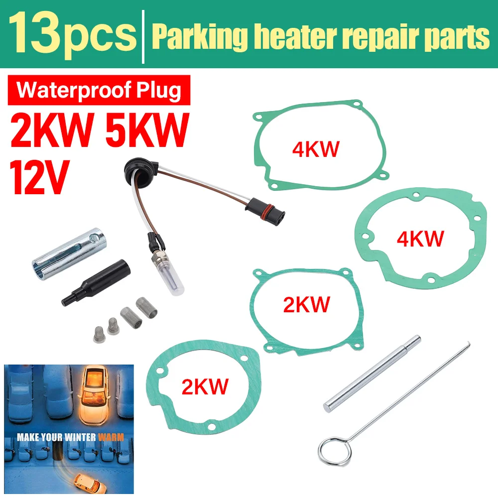 13Pcs 12V 2KW-5KW Waterproof Ignition Plug Set Blower Gasket Filter Glow Plug Parking Heater Accessories For Eberspacher