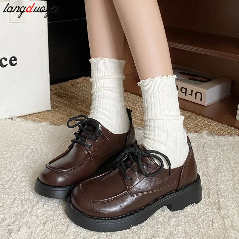 2024 Vrouwen Nieuwe Zwart/Bruin Platform Lolita Schoenen Vrouwen Pu Lederen Loafers Vrouwen Retro Dikke Zolen Jk Uniform schoenen Oxford Schoenen