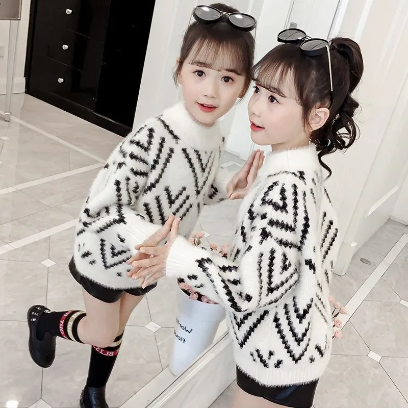 4-10 Years Girls' Sweater Autumn And Winter New Fashion Warm Children's Sweater Cute Baby Jumper Kids Knitted Base Shirt