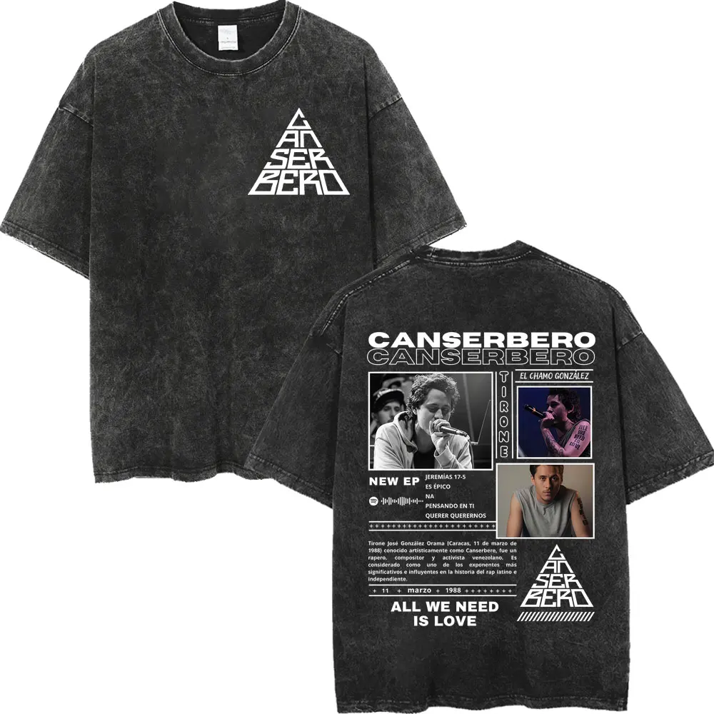 

Vintage Washed Rapper Canserbero All We Need Is Love T-Shirt Muerte Vida Album Merch T-shirts Men Women Fashion Hip Hop T Shirt