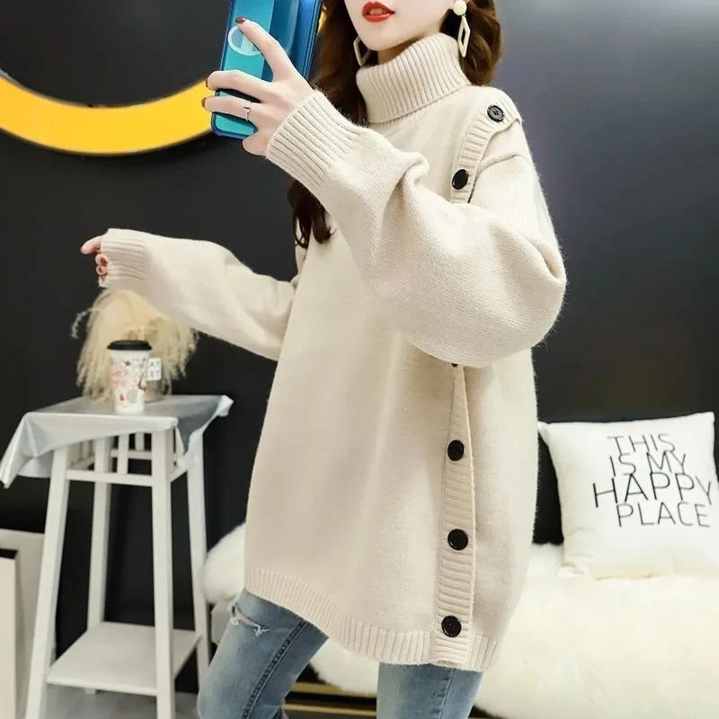 Turtleneck Female Pullover Trend Long Sleeve on Promotion Attractive Japanese Style Light Warm Loose Knitted Sweaters for Women