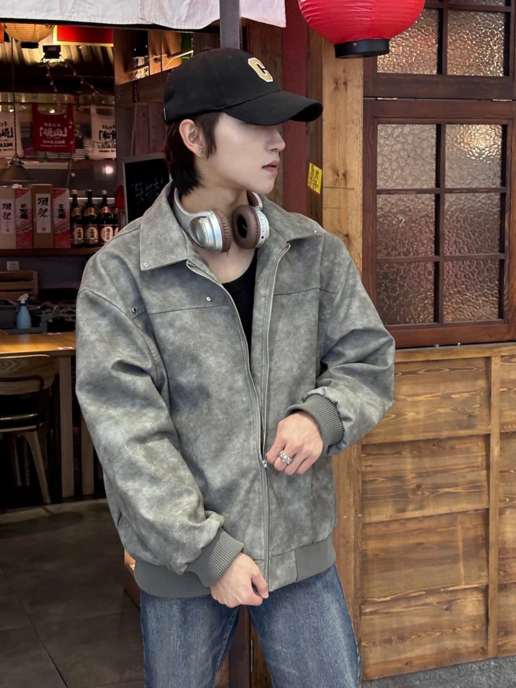 

American Sle Leather Jaet Men's High-End Feel Collar Workwear Cotton Insertion Autumn Winter Retro Windproof Riding Suit