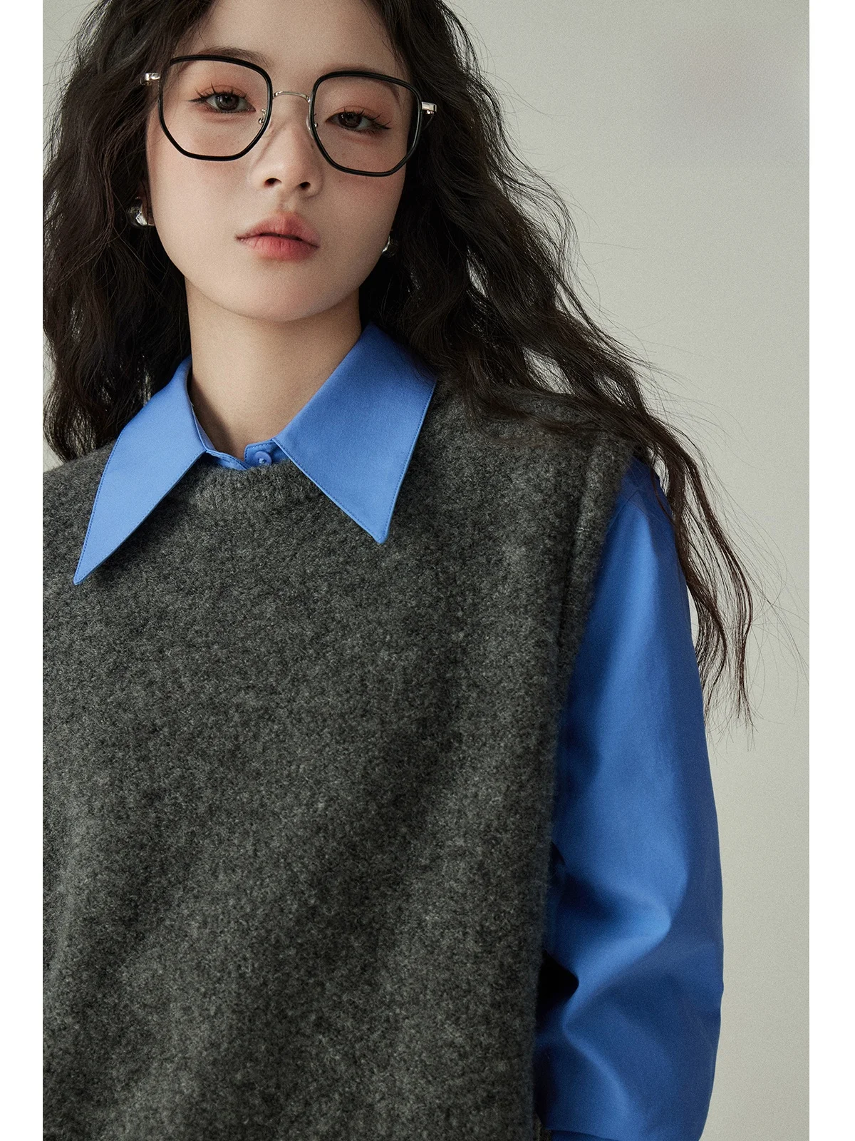 

Yake Home Knitted Shirt Women's Deep Grey Korean Style Layering Vest Spring Autumn Slimming Casual Loose Fit Open Cardigan