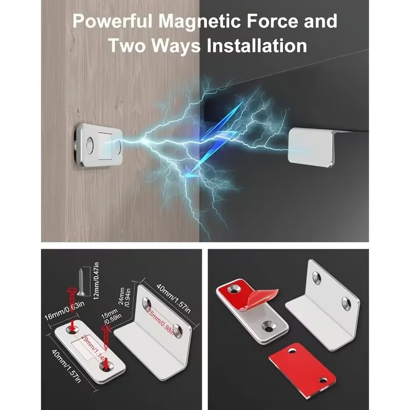 10/2Pairs Alloy Magnetic Door Latches, Invisible Strong Hold & Drill-Free Installation for Cabinets, Wardrobes, Sliding Doors