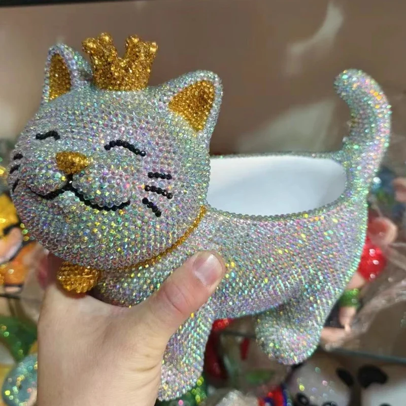 DIY Rhinestone Crown cat storage box Do It Yourself Bling Ornament with Rhinestone Glue Tools Figurines Kawaii Gifts for Friends