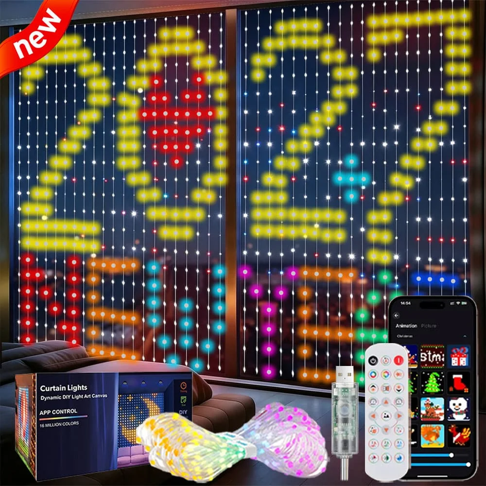 2027 New Smart Curtain Lights with DIY Pattern, 400LEDs Window Fairy Light Outdoor String Lights for Christmas Gift Home Decor