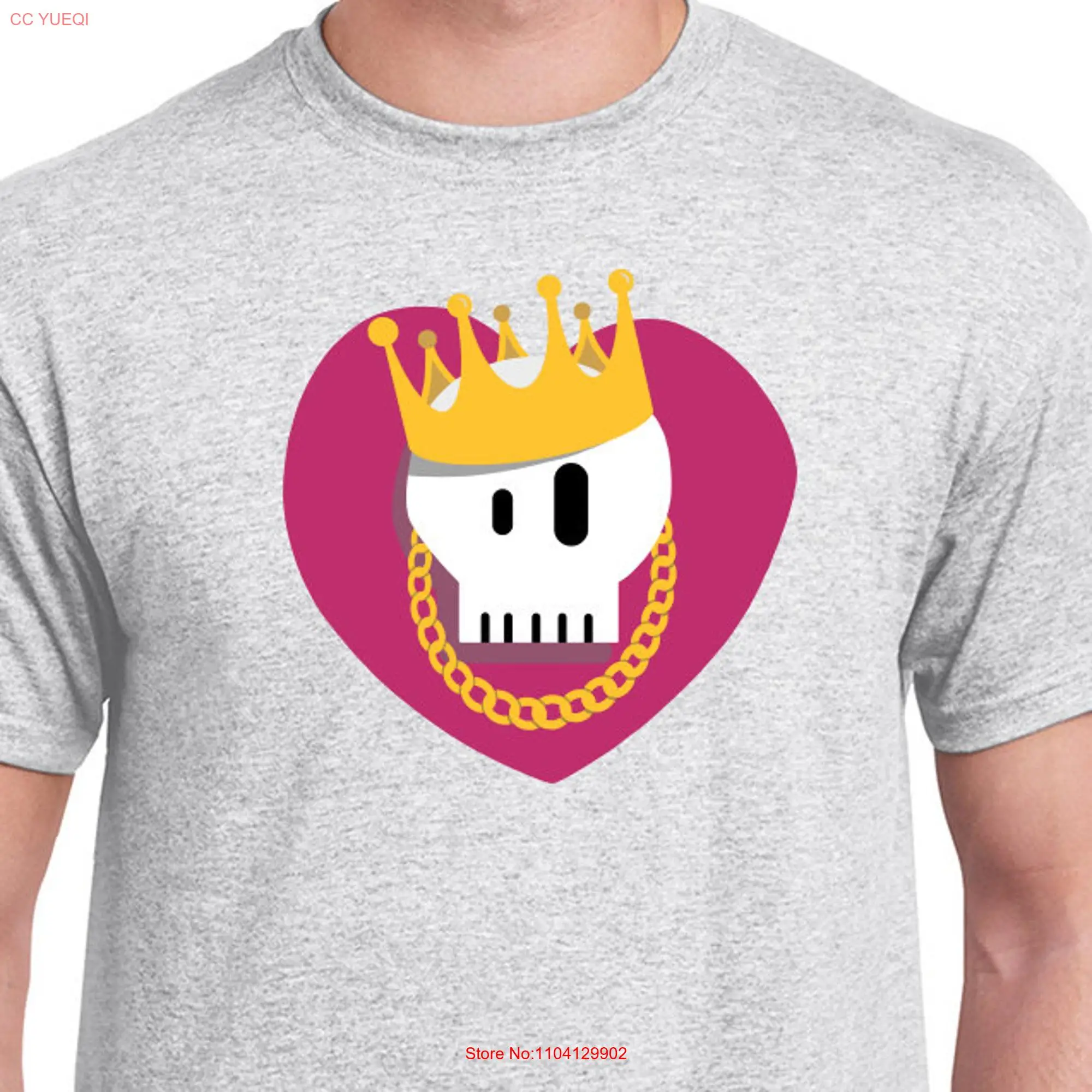 Tattoo Skull With Crown and Bling 100 Cotton T Shirt Grey long or short sleeves