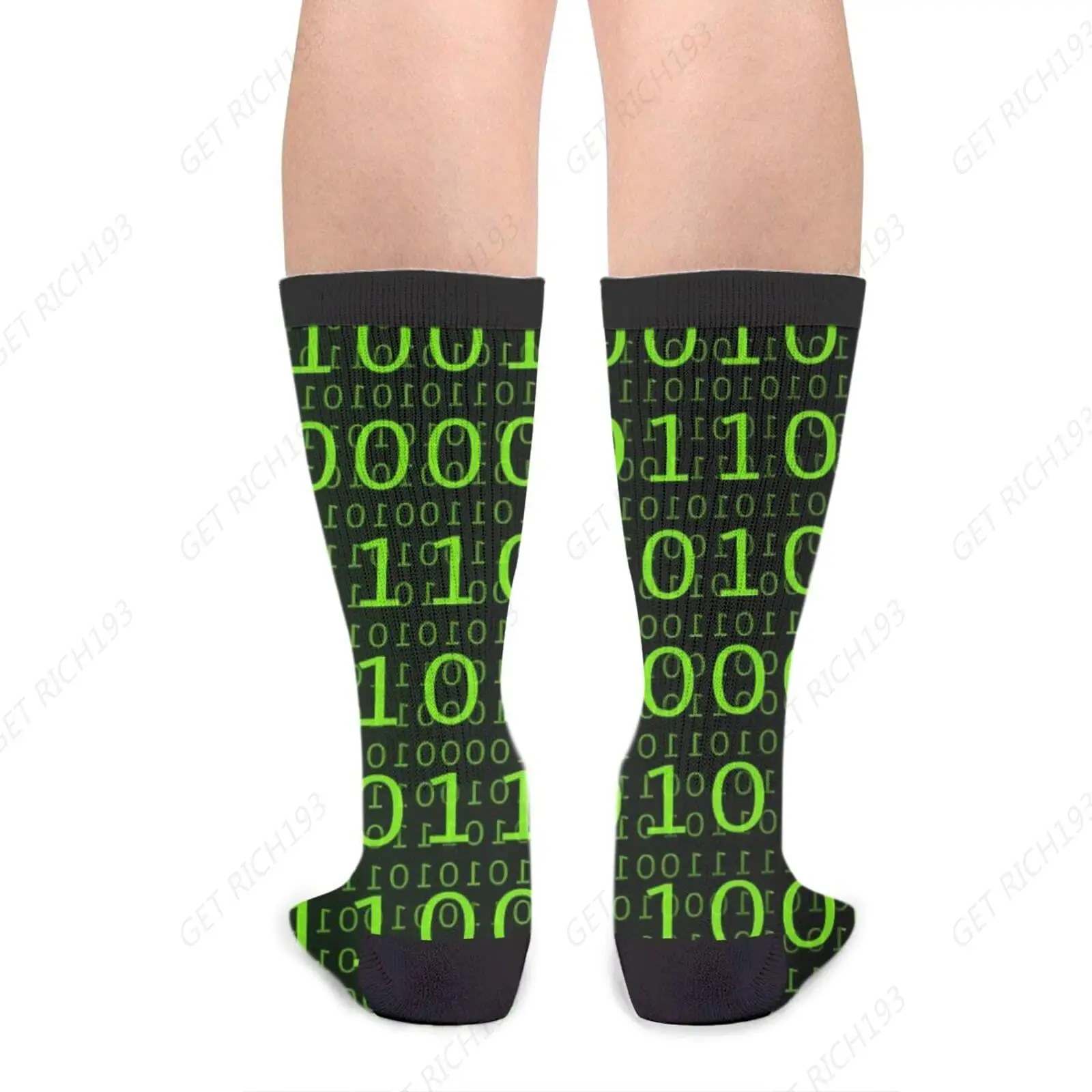 Nerd 3d Render Binary Digits In Green Novelty And Interesting Socks For Men And Women