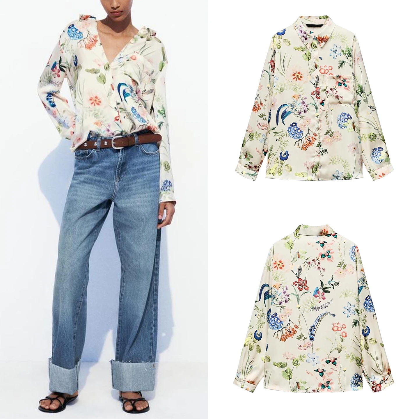 

Faionable Floral irt Women's Sle Autumn 2025 Daily Wear Ele Personali Versatile Long Sve European Brand Z