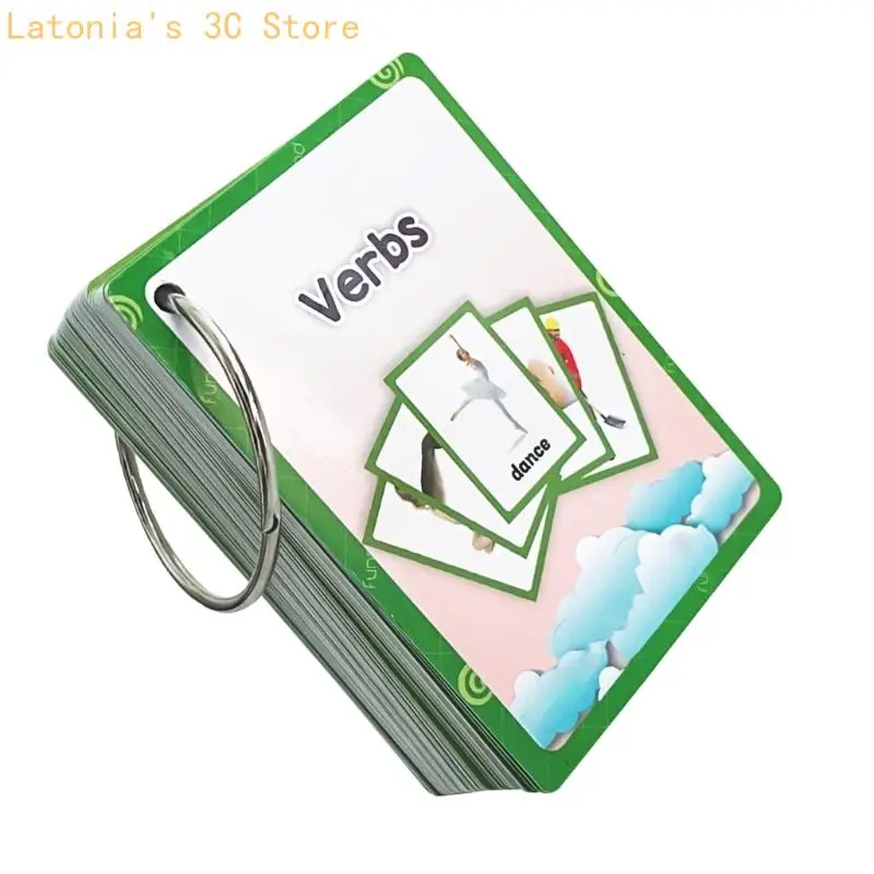 Double-Sided Illustrated Verbs Learning Flash Cards for Preschool English Lesson X3UB