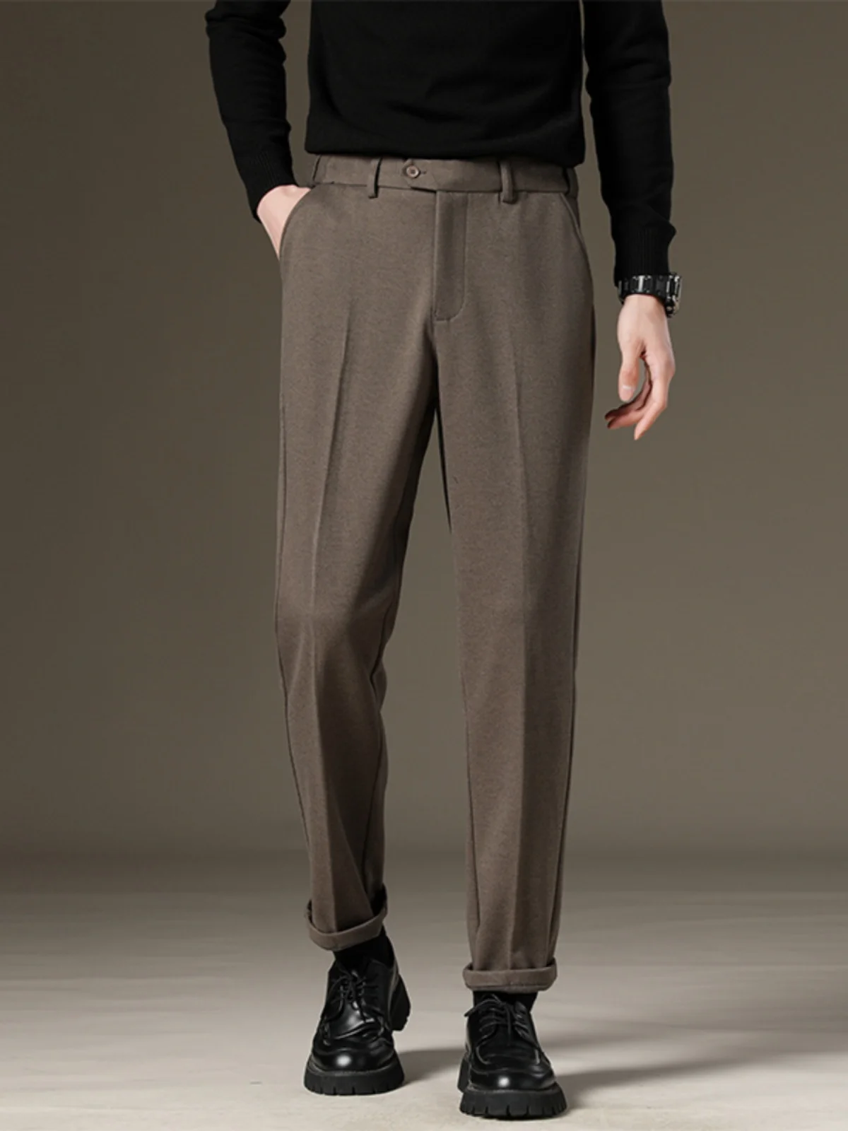

Autumn Winter Men's Thiened Woolen Casual Pants Straight Leg Faionable Korean Sle plus Size Straight Suit Trousers