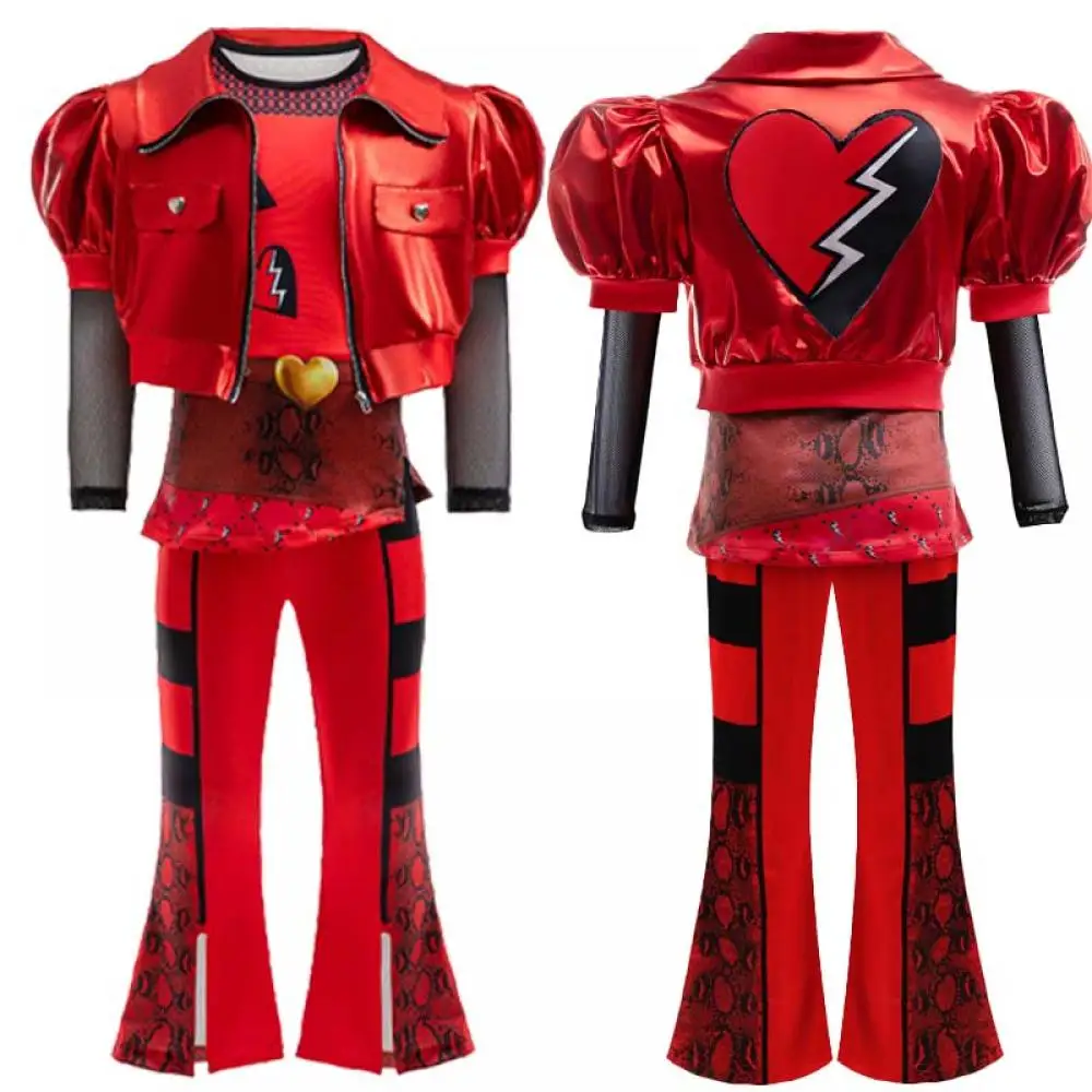 Descendants 4 Cosplay Costume Set The Rise of Red Movie Girl Jumpsuit Dress Trousers Top Coat Wig Halloween Birthday Gift Outfit