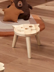 Stool for Kids Chair for Kids From Wood Children Chair Kindergarten Natural Cartoon Animal Cat Modem Style Children's Furniture