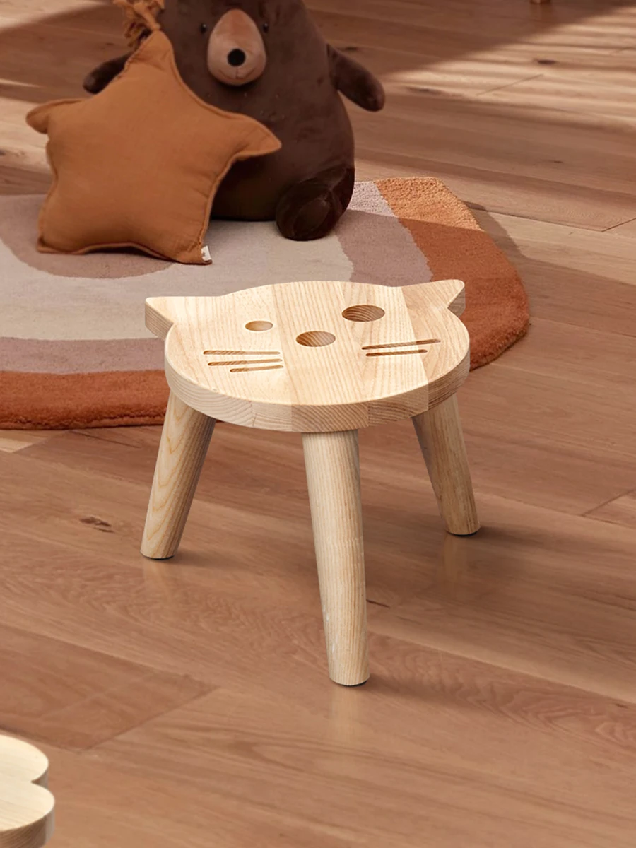 Stool for Kids Chair for Kids From Wood Children Chair Kindergarten Natural Cartoon Animal Cat Modem Style Children's Furniture