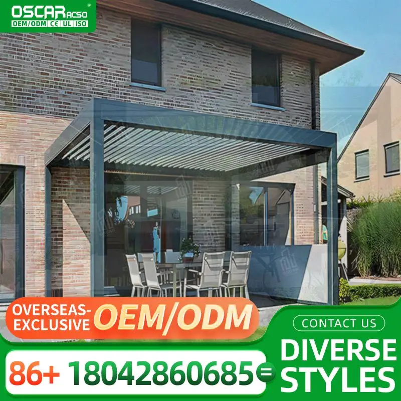جناح ألومنيوم للسقف الكهربائي المقاوم للماء في الهواء الطلق لعريشة الفناء الخلفي للحديقة