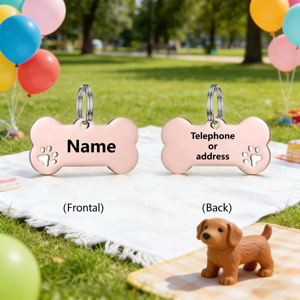 Plaque d'identification personnalisée en forme d'os pour chien, gravée sur mesure avec empreinte de patte, accessoire pour collier de chiot, pour chiens de petite et moyenne taille