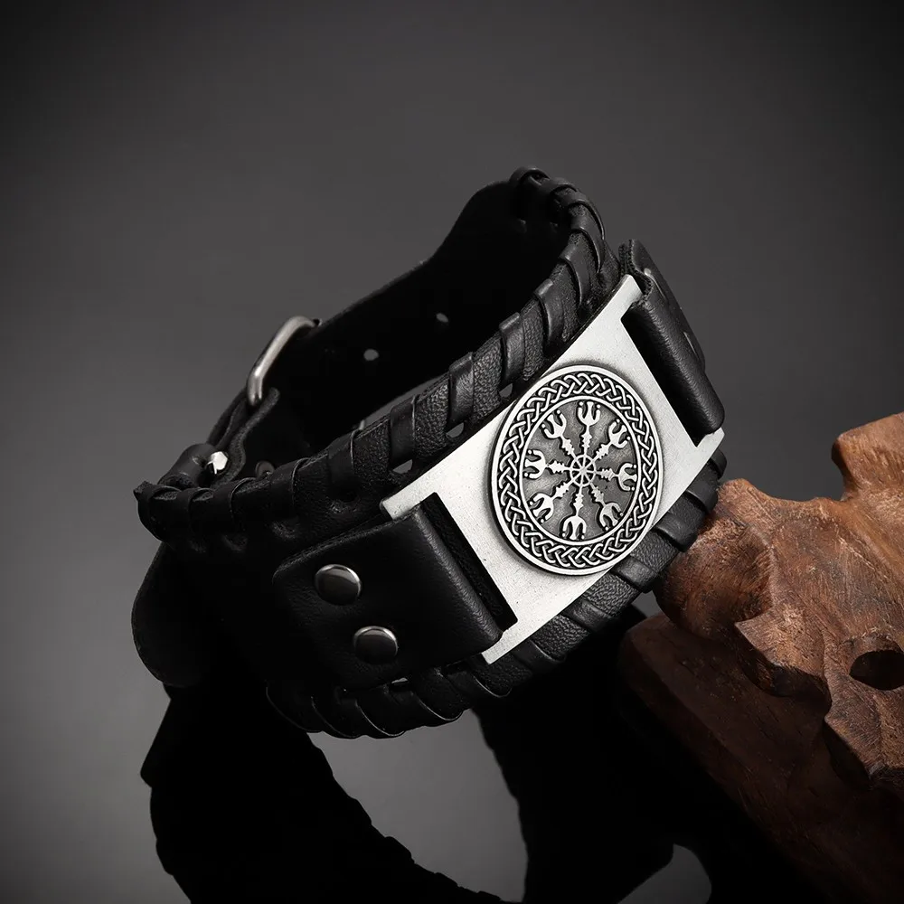Nueva pulsera Retro de cuero ancho con runa nórdica de Odi, pulsera para hombre, joyería vikinga celta, accesorios de pulsera, regalos de fiesta
