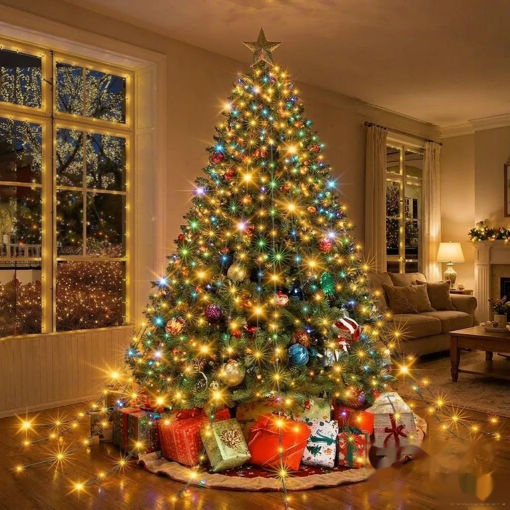 Waterfall Tree Topper Lights USB, Warm White LED Low Voltage, for Indoor Christmas Holiday Wedding Party Home Decorations
