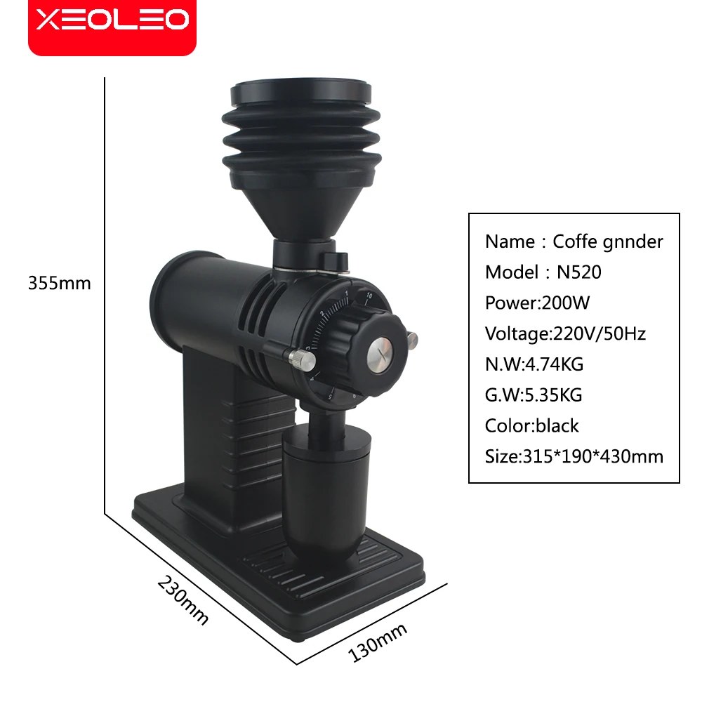 Xeoleo-電気コーヒーグラインダー,コーヒー豆用ミル,ブローホッパー,コーヒーフライス盤,10ステップ,60mm,チタンバリ,200W