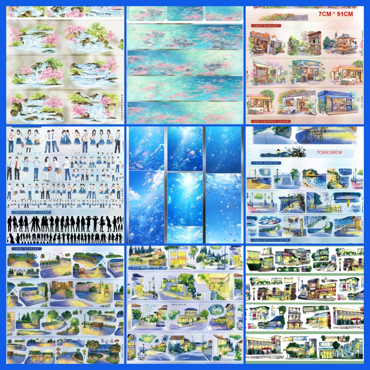 Много дизайнов пляжной морской пейзаж Washi ПЭТ-лента Образец 1 петля Нулевая цанга 4