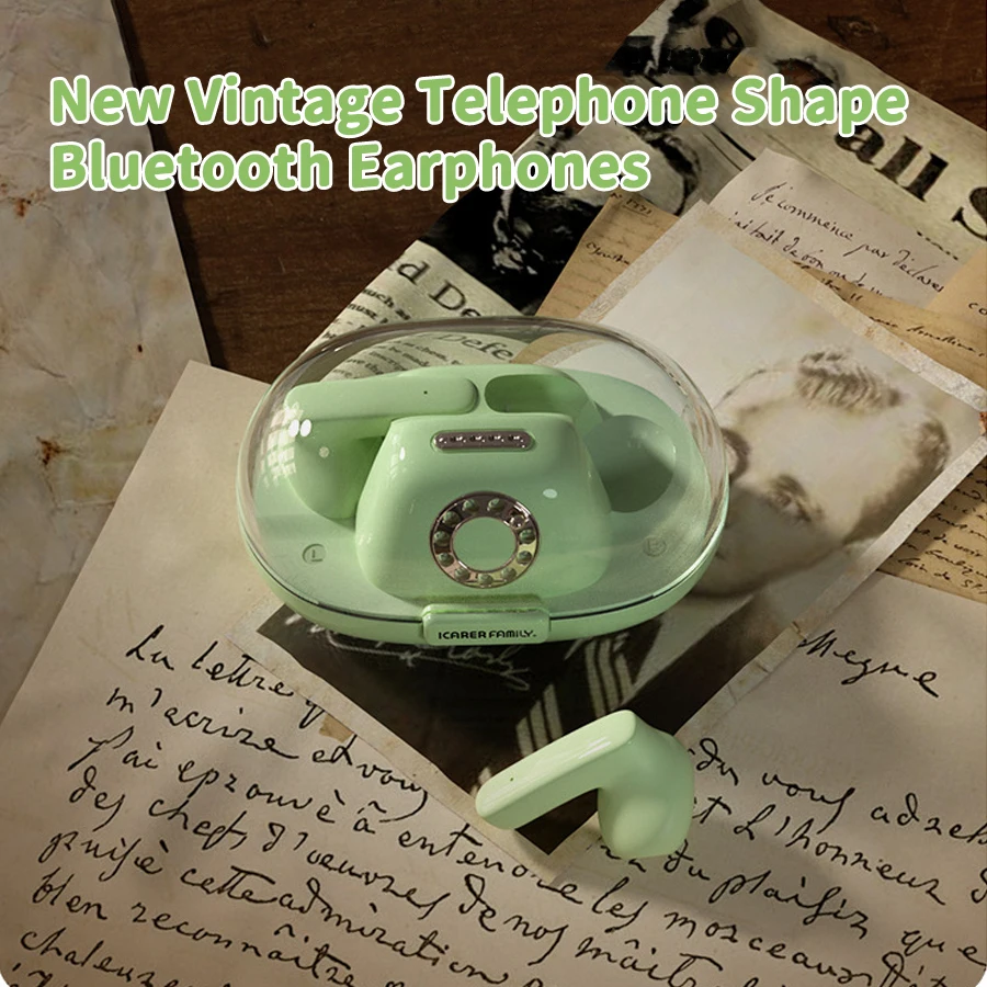 

New Vintage Telephone Shape Bluetooth Earphones Ai Call Noise Cancellation IPX5 Waterproof Retro Aesthetics Earbud For Girl Gift