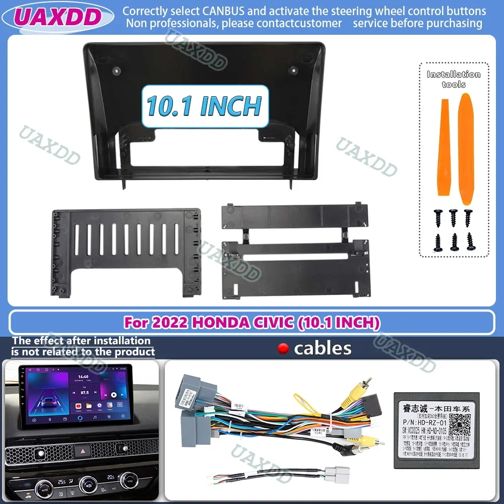 10.1 Inch Car Fascia Radio CD Panel For Honda Civic 2022 Dash Kit Install Facia Console Frame Adapter GPS Trim Bezel Plate cable