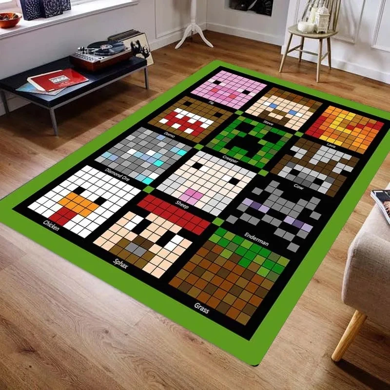 MINISO Disney Pixel Style Carpet MC 3D Mosaic Pattern Soft Bedroom Living Room Area Rugs Cartoon Door Mat Gift Home Decorate