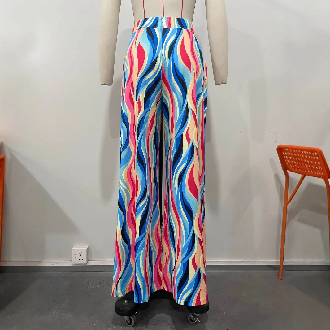 Pant Women Wide Leg Long Pants Striped Print Casual Loose High Waist Straight Trousers Y2k Streetwear Elegant Jogger Maxi 2025